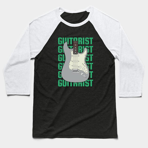 Guitarist Repeated Text S-Style Electric Guitar Body Baseball T-Shirt by nightsworthy